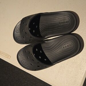 Women Black Croc Slides 10